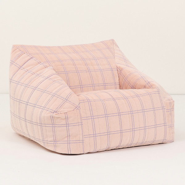 Pouf fauteuil Chelsea Eco-velours - Pink purple windowpane
