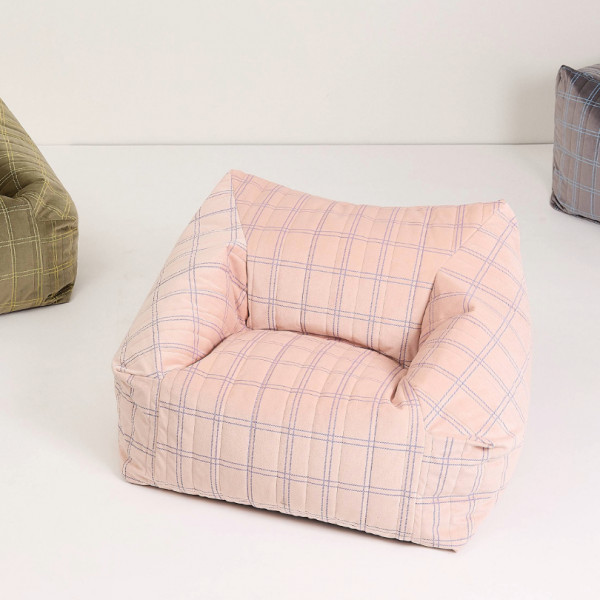 Pouf fauteuil Chelsea Eco-velours - Pink purple windowpane