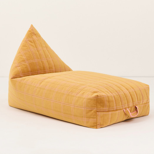Long pouf enfant Oasis eco-velours - Ochre pink windowpane