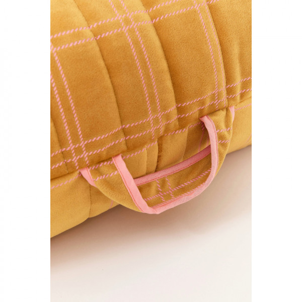 Long pouf enfant Oasis eco-velours - Ochre pink windowpane