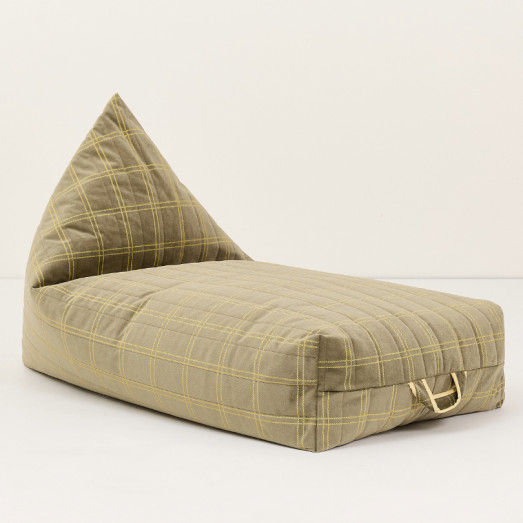 Long pouf enfant Oasis eco-velours - Light green lemon windowpane