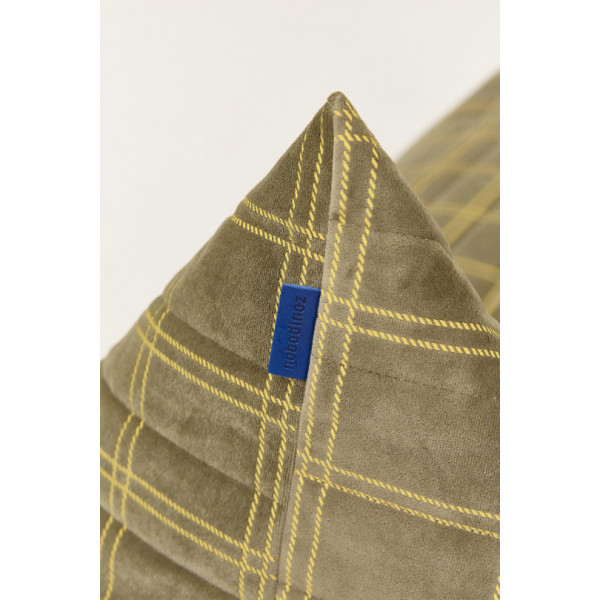 Long pouf enfant Oasis eco-velours - Light green lemon windowpane