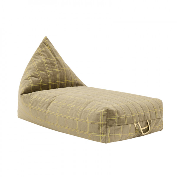 Long pouf enfant Oasis eco-velours - Light green lemon windowpane