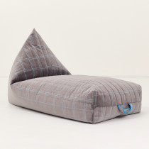 Long pouf enfant Oasis eco-velours - Grey blue windowpane