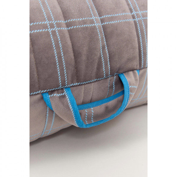 Long pouf enfant Oasis eco-velours - Grey blue windowpane
