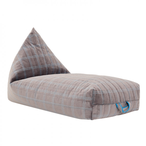 Long pouf enfant Oasis eco-velours - Grey blue windowpane