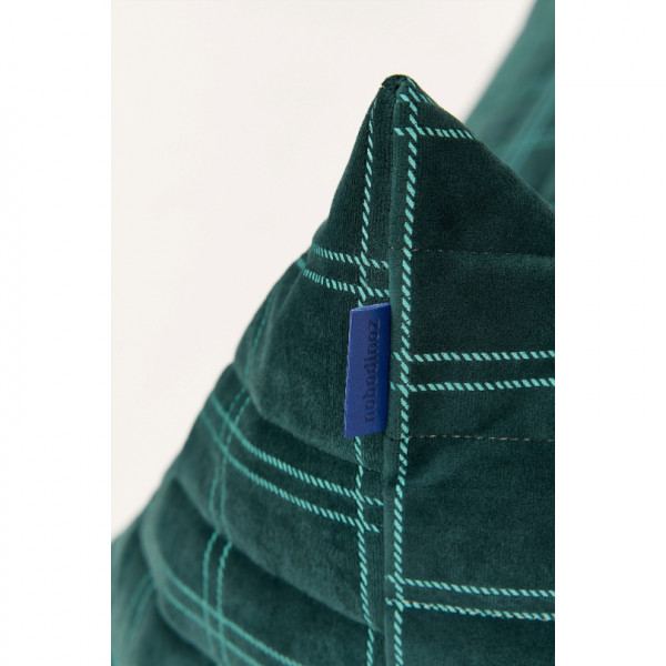 Long pouf enfant Oasis eco-velours - Green mint windowpane