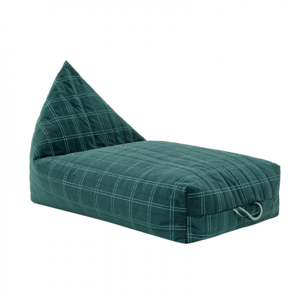 Long pouf enfant Oasis eco-velours - Green mint windowpane