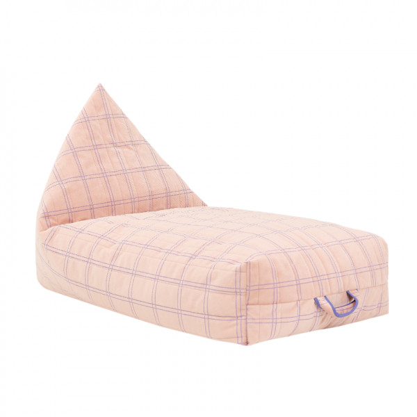 Long pouf enfant Oasis eco-velours - Pink purple windowpane