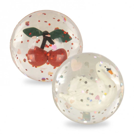 Lot de 2 balles rebondissantes 3D - Cerise et Cigne