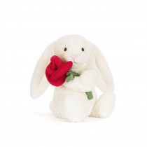 Peluche lapin Bashful blanc avec sa rose