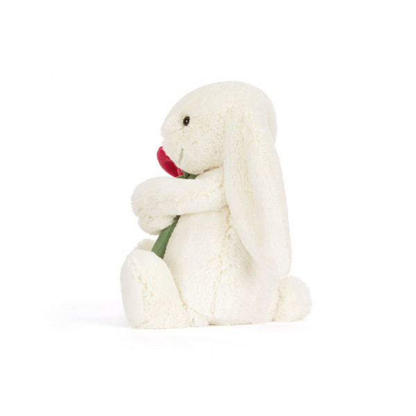 Peluche lapin Bashful blanc avec sa rose