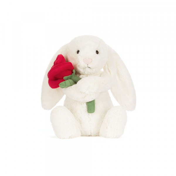 Peluche lapin Bashful blanc avec sa rose