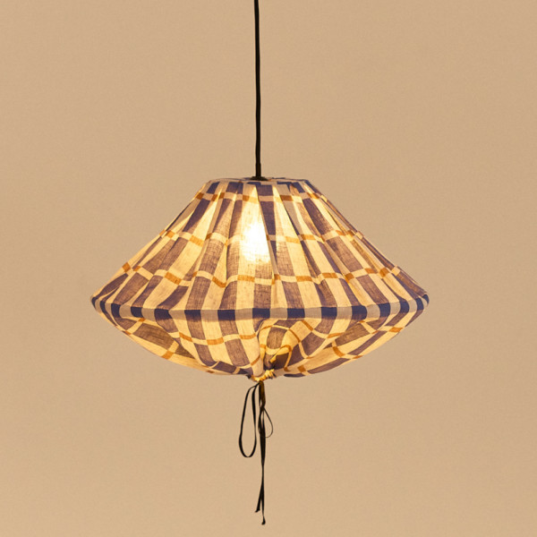 Abat-jour Yumi 50 cm en lin français - Blue mustard mosaic