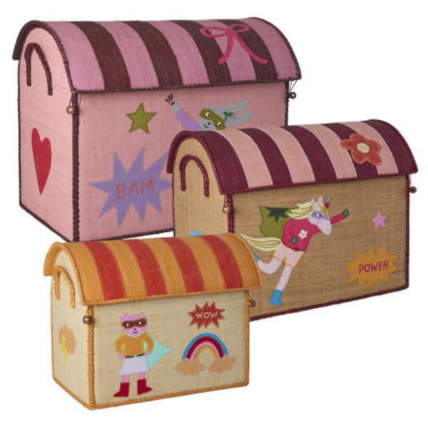 Coffre à jouets en raphia Petit modèle - Super héroïne