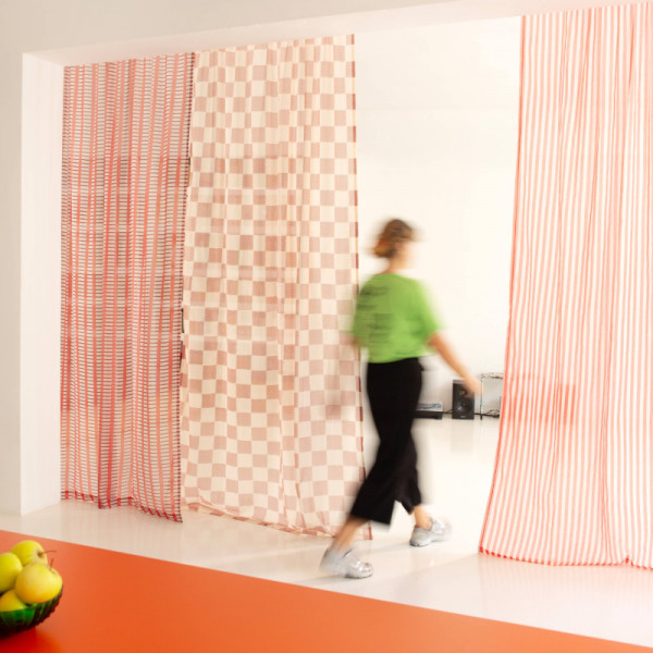 Rideau en voile de coton Wendy - Burnt red checks