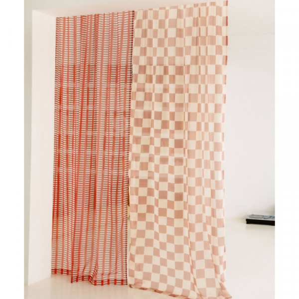 Rideau en voile de coton Wendy - Burnt red checks