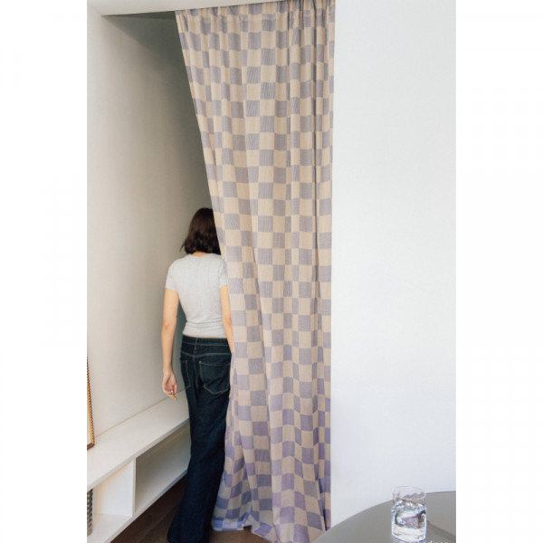 Rideau en voile de coton Wendy - Blue ink checks