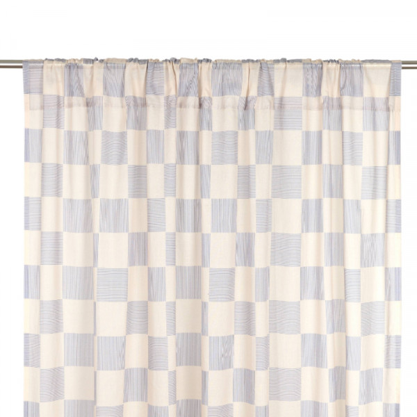 Rideau en voile de coton Wendy - Blue ink checks