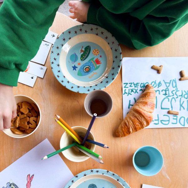 Assiette creuse imprimée mélamine - Dogs in space