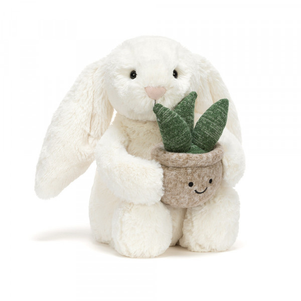 Peluche lapin Bashful avec sa plante