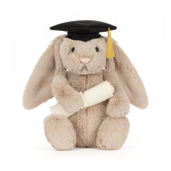 Peluche lapin Bashful avec son diplôme - Taupe