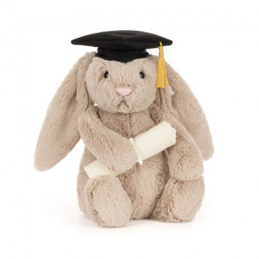 Peluche lapin Bashful avec son diplôme - Taupe