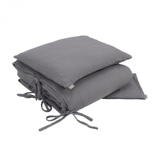 Parure de lit en lange de coton bio - Gris ciment
